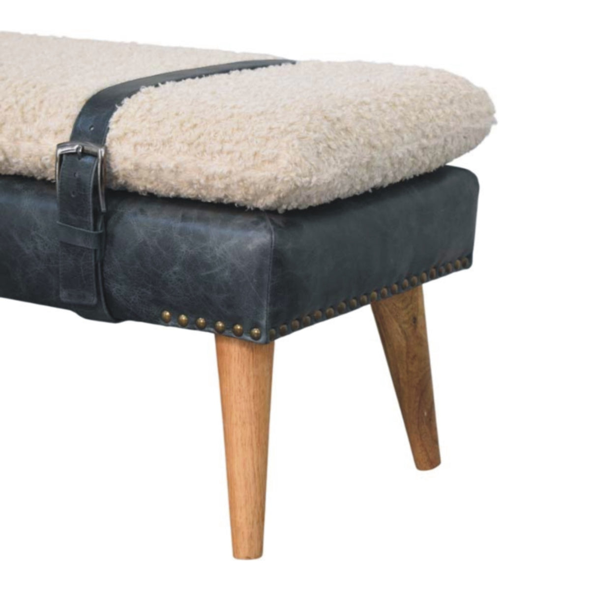 Boucle x Olive Green Leather Bench Bench