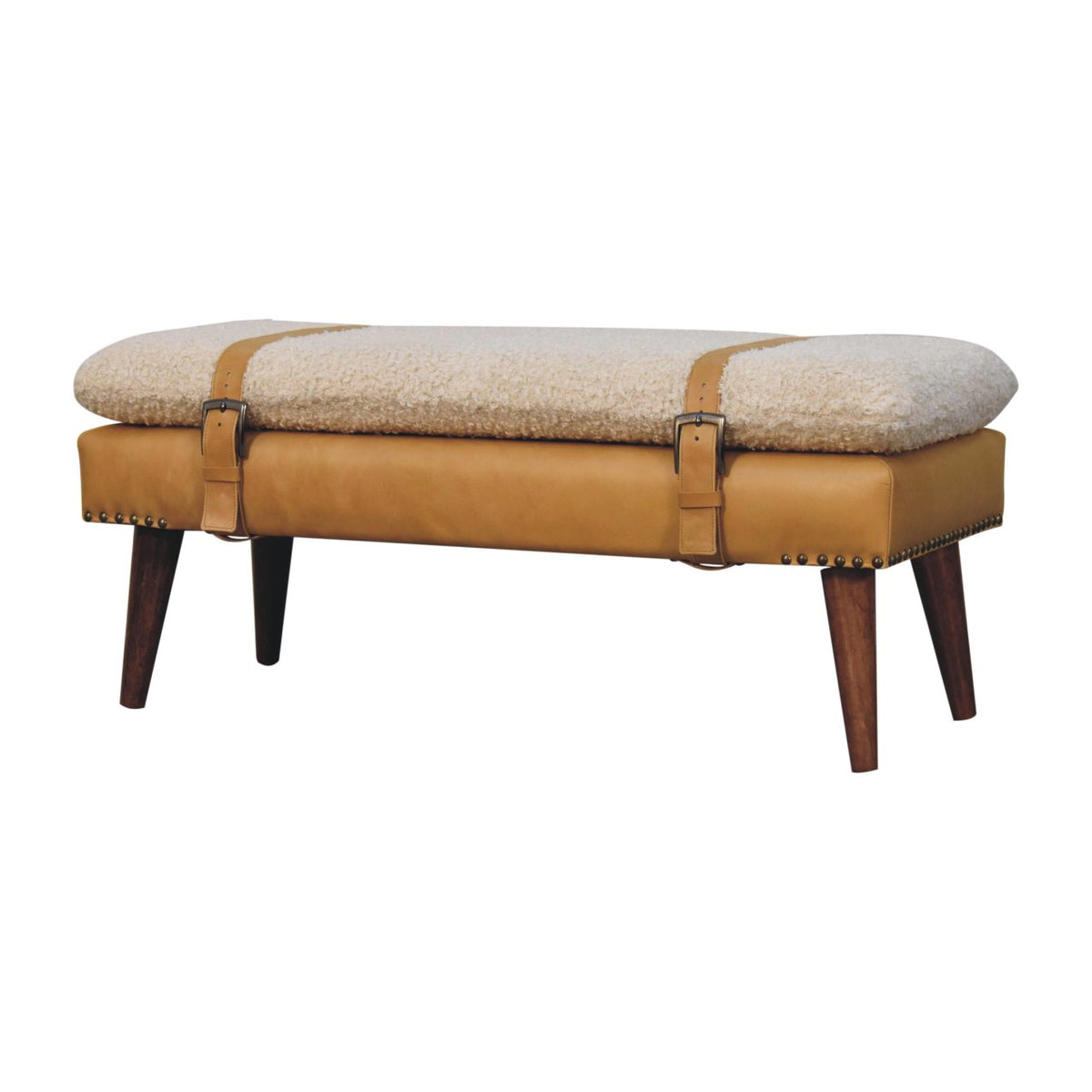 Boucle x Tan Leather Bench Bench
