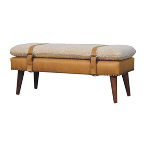Boucle x Tan Leather Bench Bench