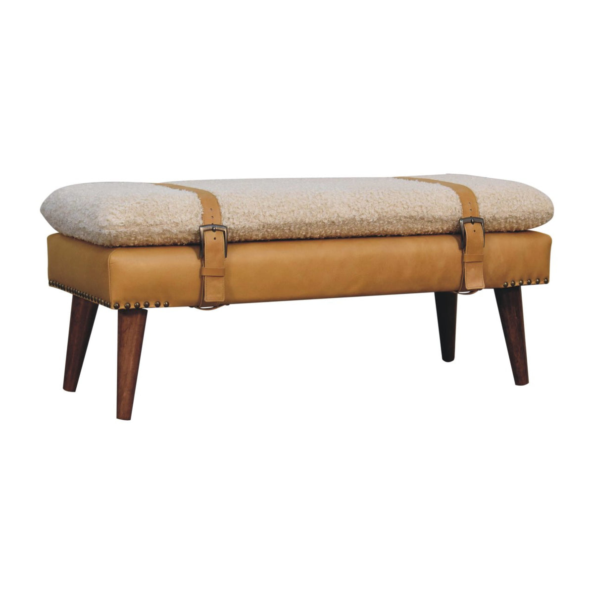 Boucle x Tan Leather Bench Bench