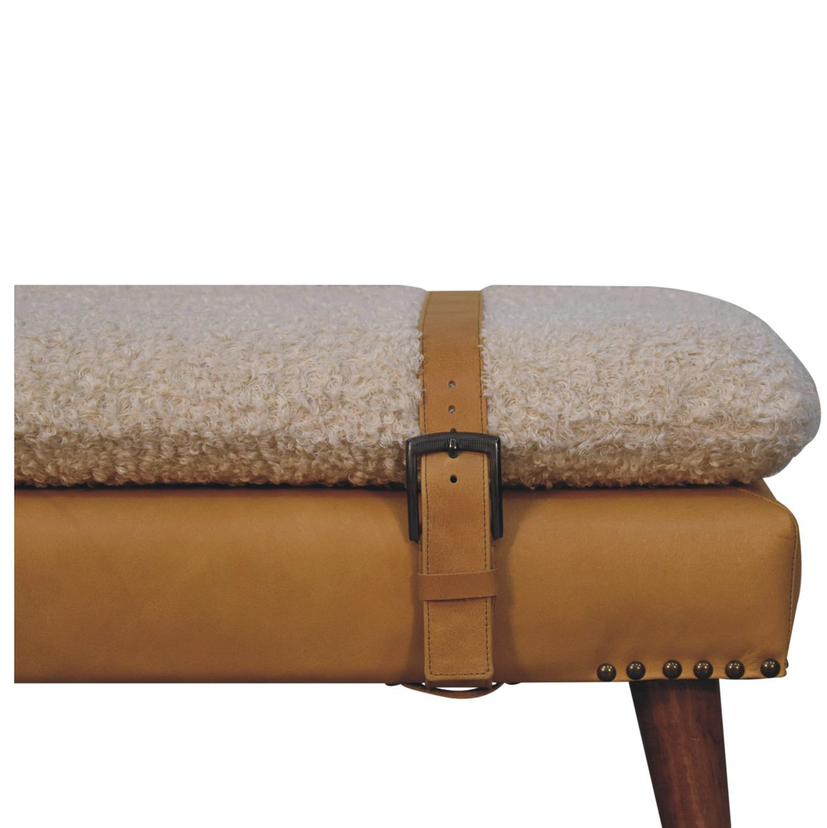 Boucle x Tan Leather Bench Bench