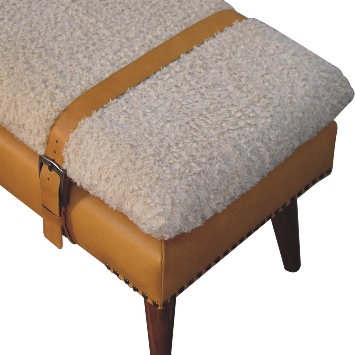 Boucle x Tan Leather Bench Bench