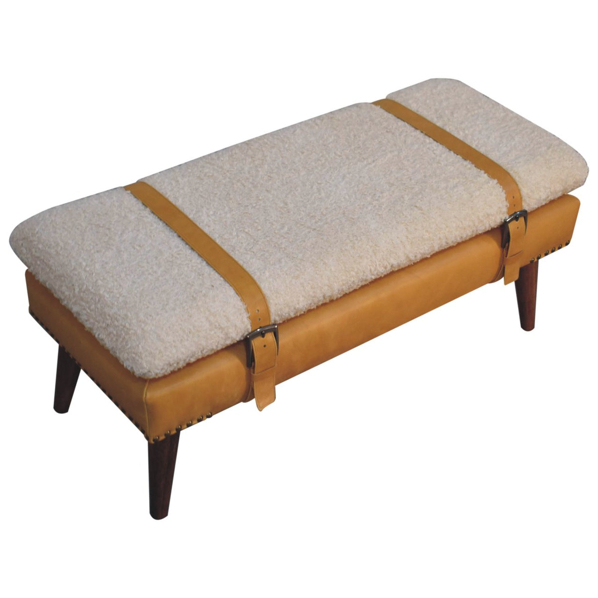 Boucle x Tan Leather Bench Bench