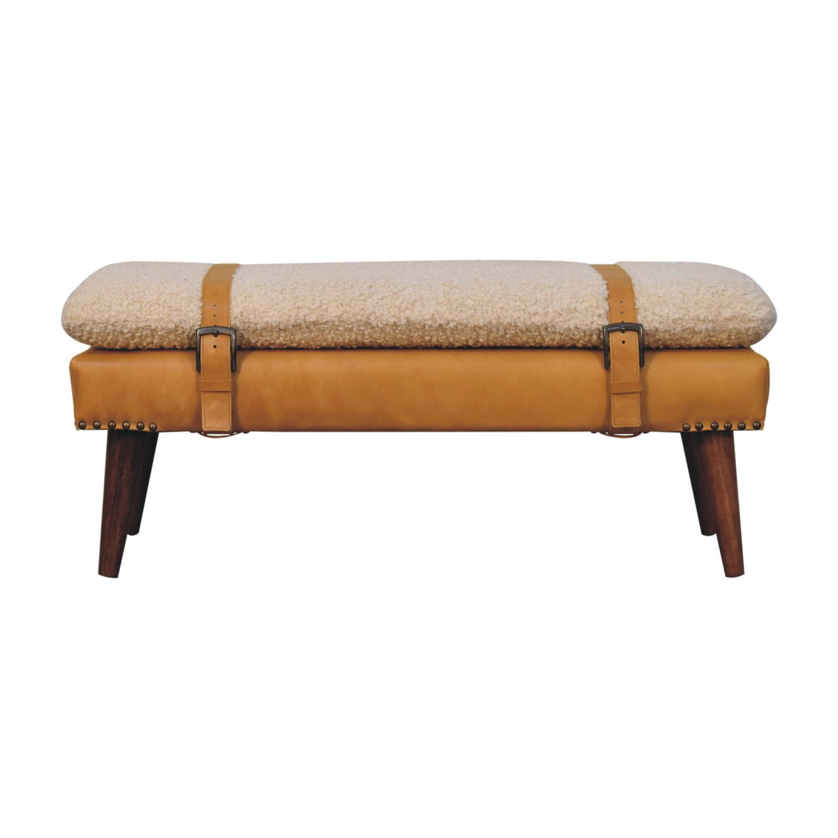 Boucle x Tan Leather Bench Bench
