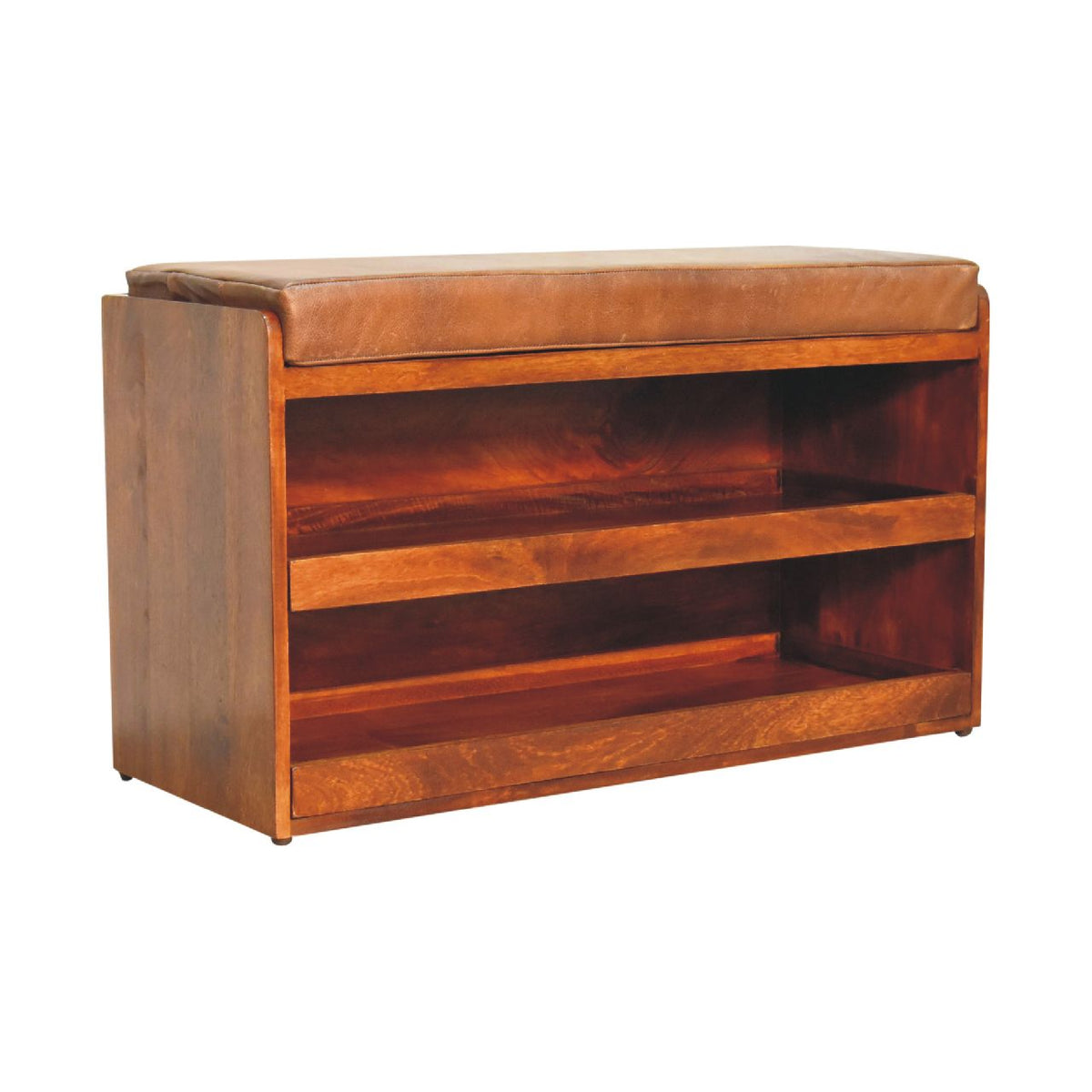 Buffalo Hide Pull out Chestnut Shoe Storage Bench Bench