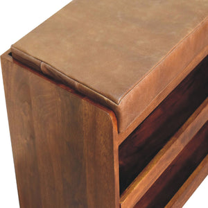 Buffalo Hide Pull out Chestnut Shoe Storage Bench Bench