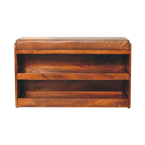 Buffalo Hide Pull out Chestnut Shoe Storage Bench Bench