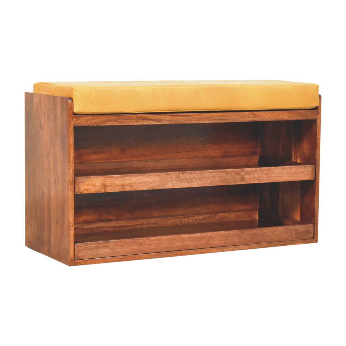 Buffalo Hide Pull Out Honey Caramel Shoe Storage Bench Bench