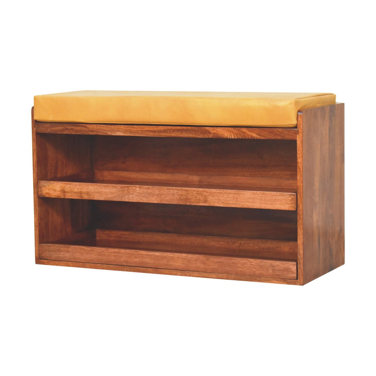 Buffalo Hide Pull Out Honey Caramel Shoe Storage Bench Bench