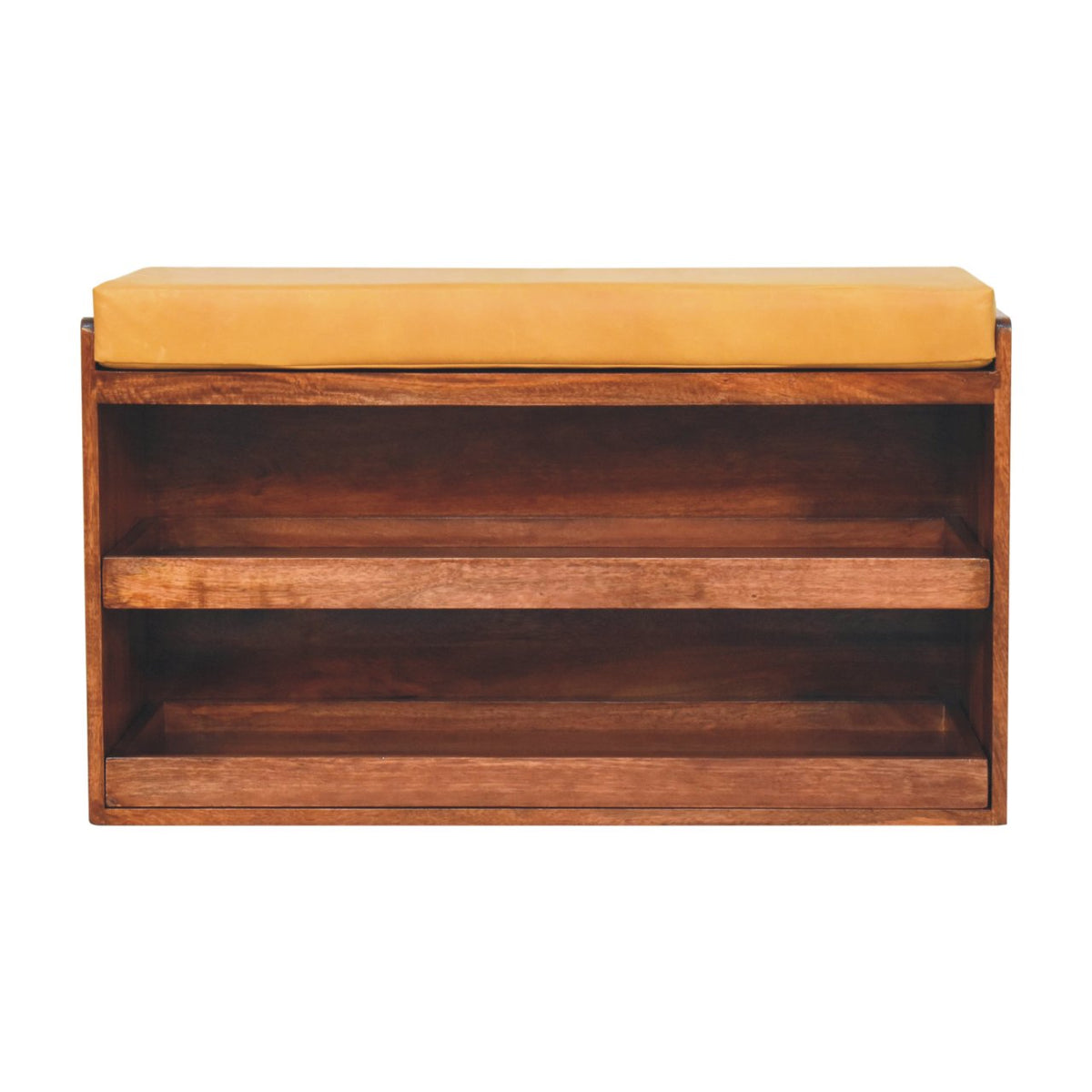 Buffalo Hide Pull Out Honey Caramel Shoe Storage Bench Bench