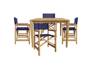 Cateline 5-Piece Square Teak Outdoor Dining Set in Blue with Folding Armchairs Outdoor Dining Set