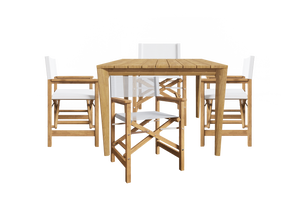 Cateline 5-Piece Square Teak Outdoor Dining Set in White with Folding Armchairs Outdoor Dining Set