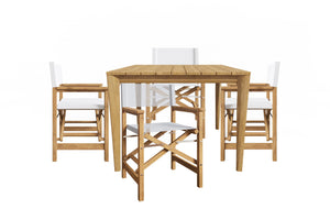 Cateline 5-Piece Square Teak Outdoor Dining Set in White with Folding Armchairs Outdoor Dining Set