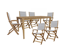 Cateline 7-Piece Rectangular Teak Outdoor Dining Set in White with Folding Armchairs Outdoor Dining Set