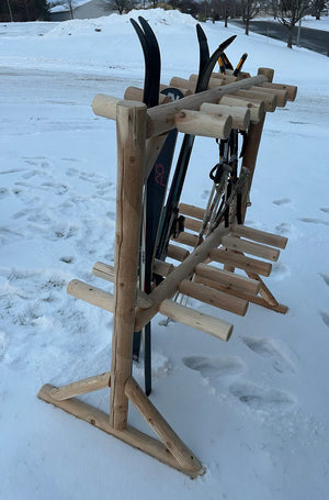 Cedar Log Ski Storage Rack Lounge Chair