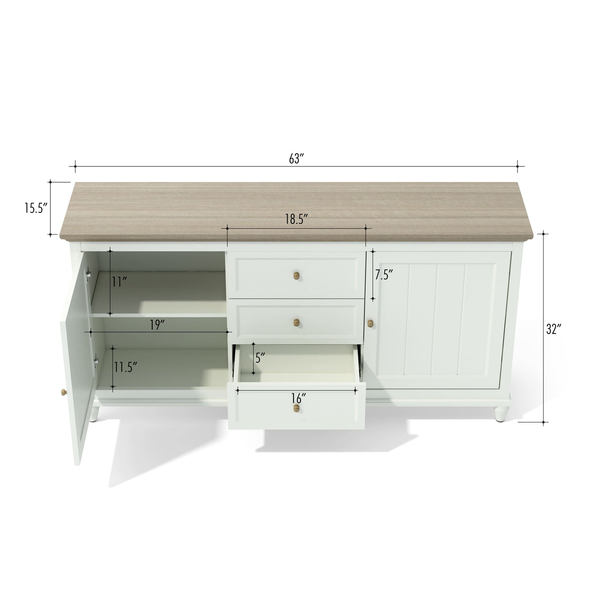 Chenon Sideboard - White &amp; Brown Susan