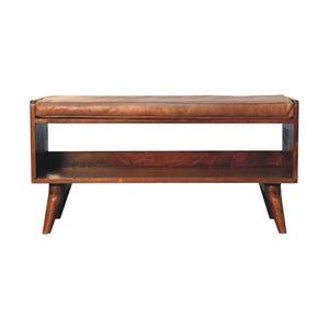 Chestnut Bench with Brown Leather Seatpad Bench