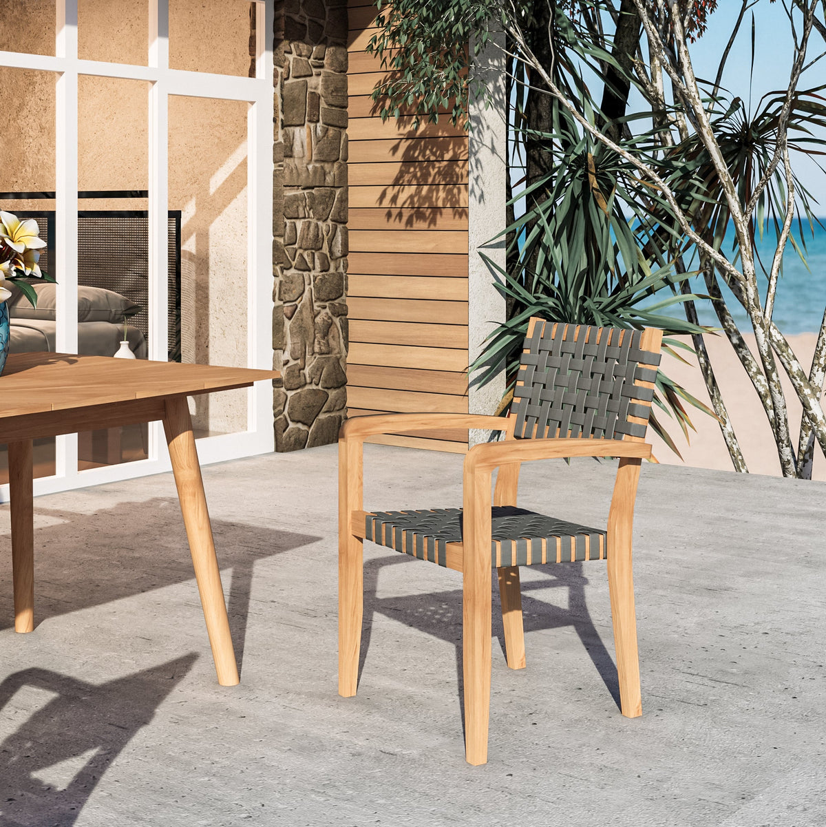 Clairene Teak Outdoor Dining Stacking Armchair (Set of 4) Outdoor Chair