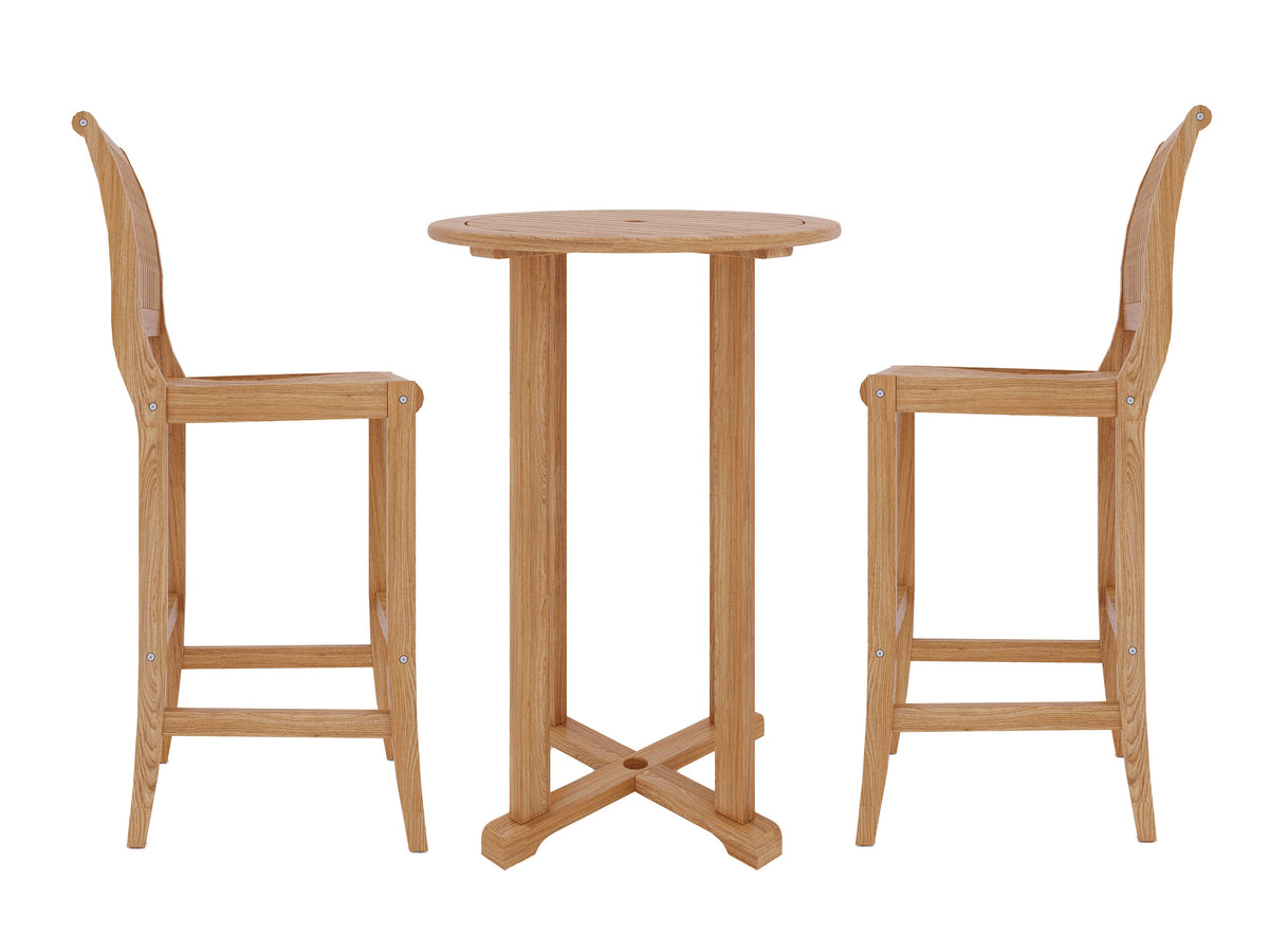 Clement 3-Piece Round Teak Outdoor Bar Height Dining Set Outdoor Dining Set