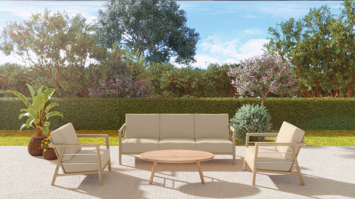 Daniele 4-Piece Teak Outdoor Patio Deep Seating Set with Sunbrella Fawn Cushion Outdoor Seating
