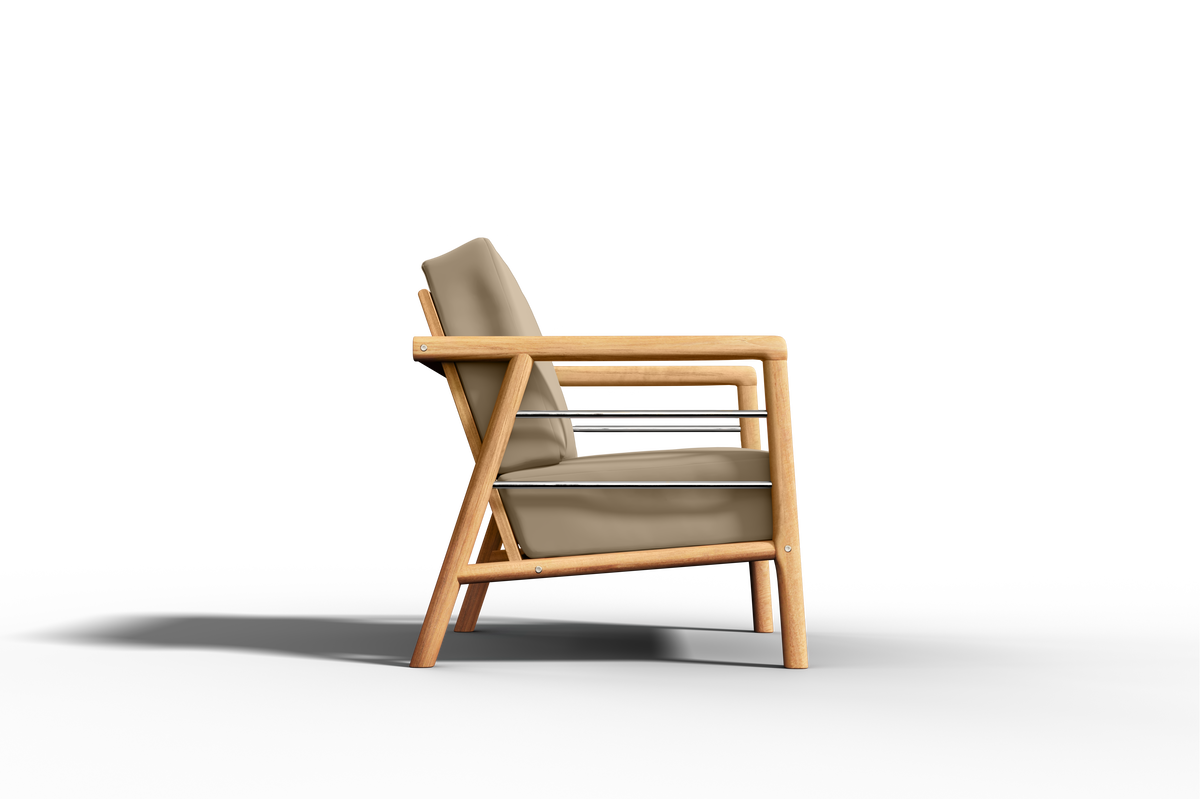 Daniele Teak Outdoor Club Chair with Sunbrella Fawn Cushion Outdoor Chair