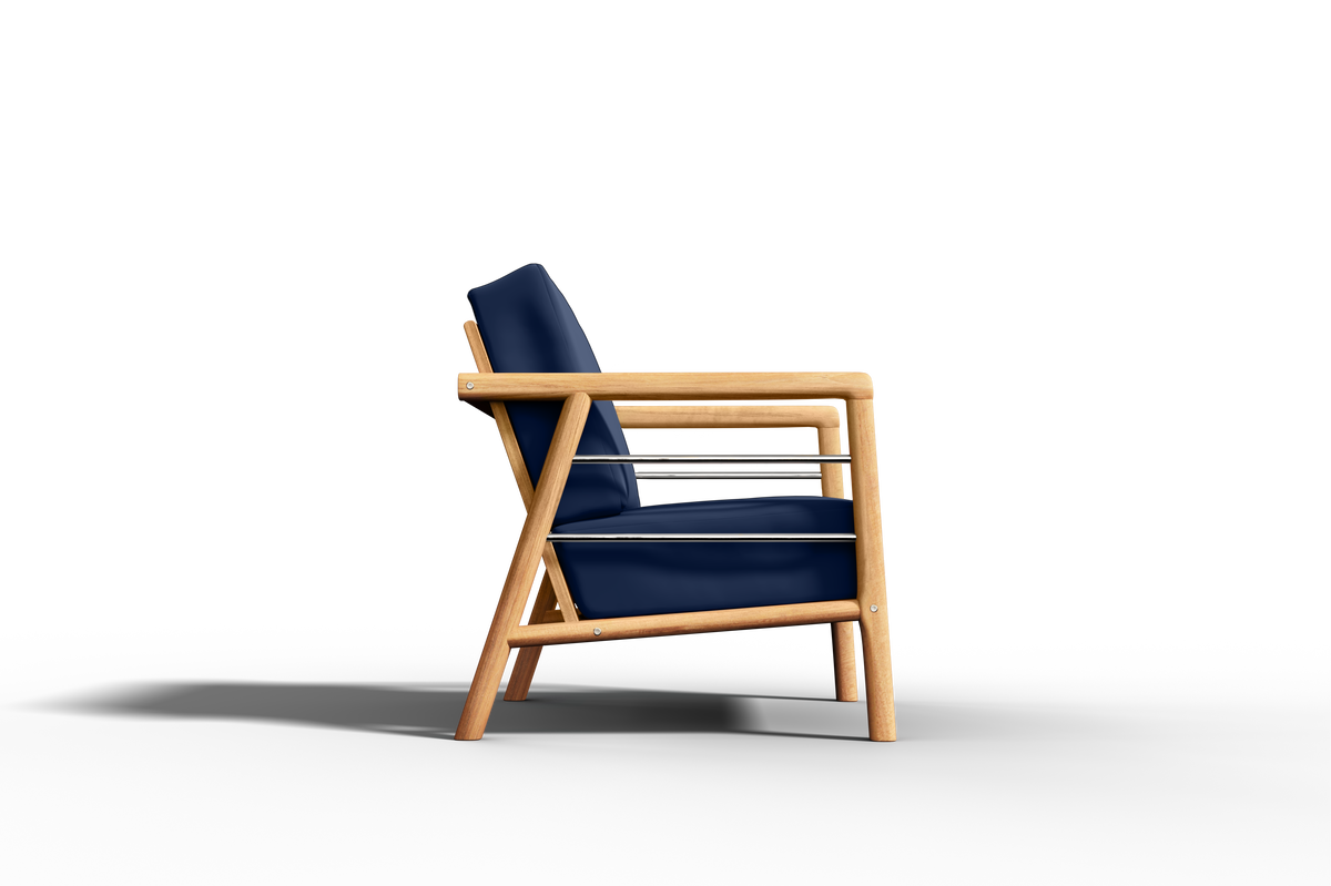 Daniele Teak Outdoor Club Chair with Sunbrella Navy Cushion Outdoor Chair