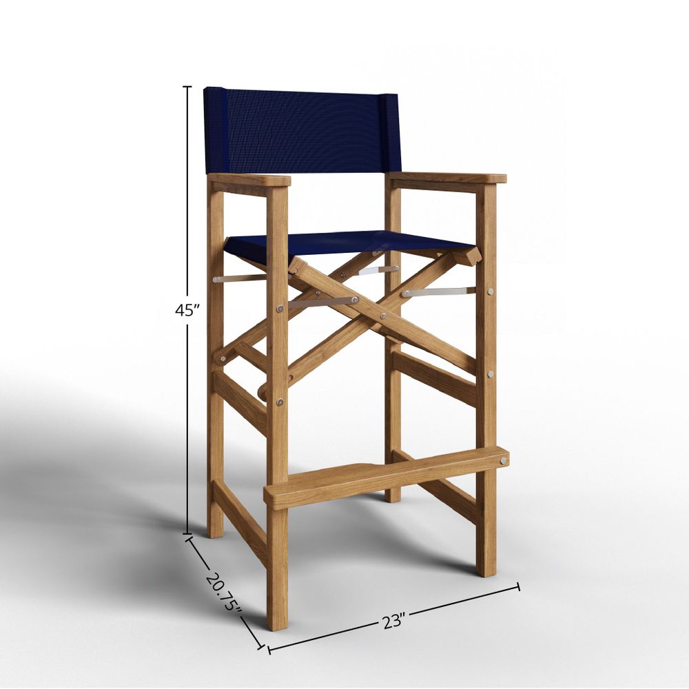 Directeur 3-Piece Square Teak Outdoor Bar Height Dining Set in Blue with Folding Armchairs Outdoor Dining Set