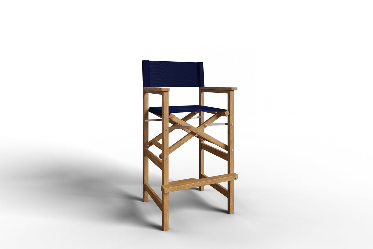 Directeur 3-Piece Square Teak Outdoor Bar Height Dining Set in Blue with Folding Armchairs Outdoor Dining Set