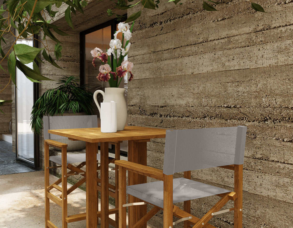 Directeur 3-Piece Square Teak Outdoor Bar Height Dining Set in Taupe with Folding Armchairs Outdoor Dining Set