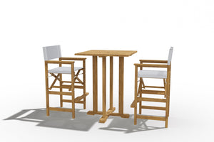 Directeur 3-Piece Square Teak Outdoor Bar Height Dining Set in White with Folding Armchairs Outdoor Dining Set