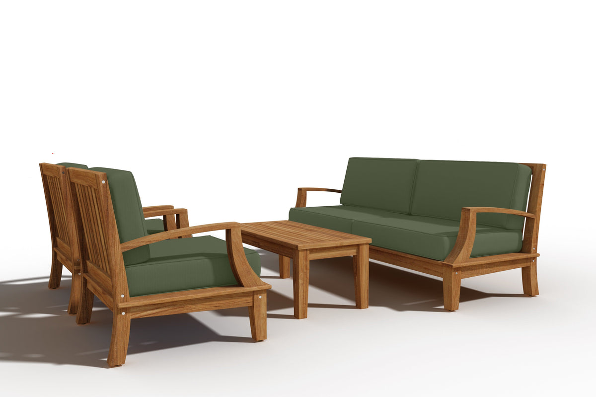 Eliane 4-Piece Teak Outdoor Patio Deep Seating Set with Sunbrella Fern Green Cushions Outdoor deep seating