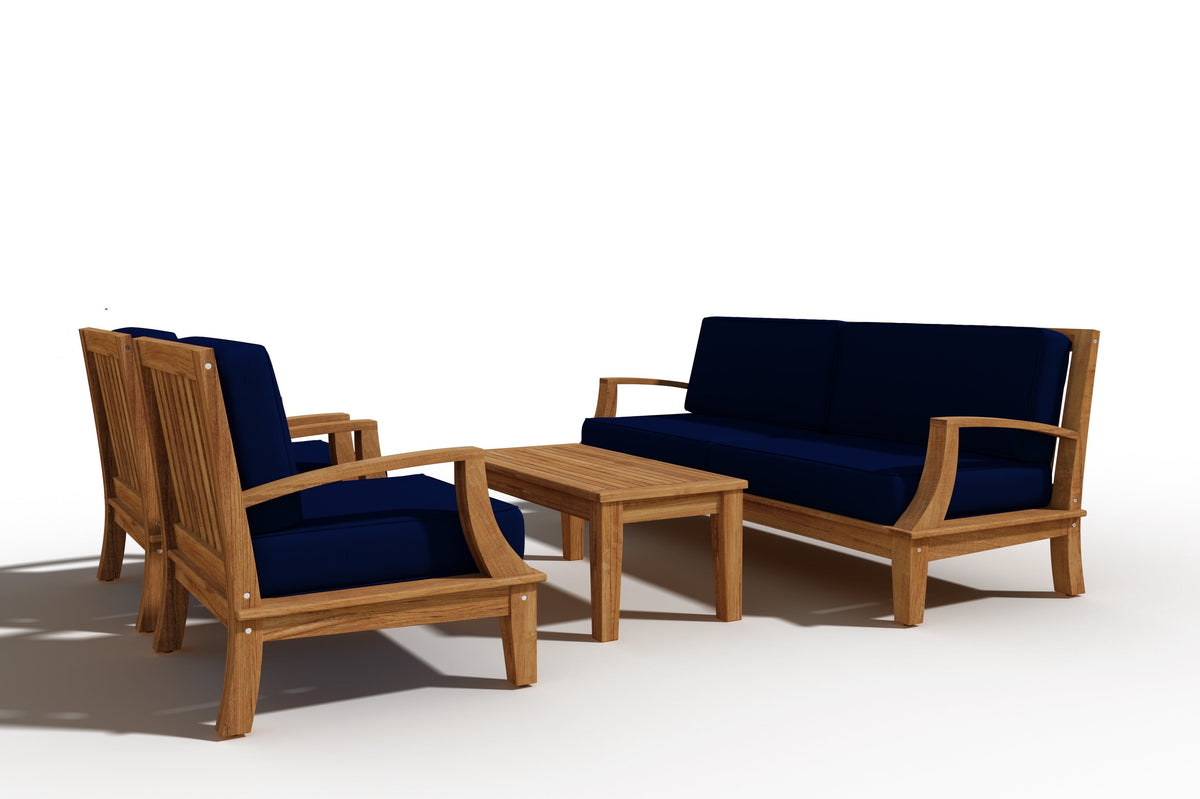 Eliane 4-Piece Teak Outdoor Patio Deep Seating Set with Sunbrella Navy Cushions Outdoor deep seating