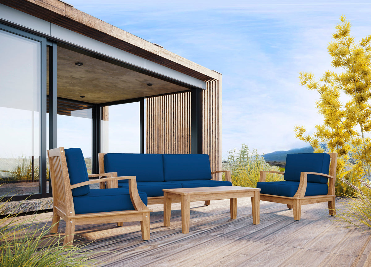 Eliane 4-Piece Teak Outdoor Patio Deep Seating Set with Sunbrella Navy Cushions Outdoor deep seating