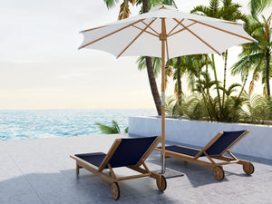 Elie Teak Outdoor Reclining Sun Lounger in Black with Rear Wheels Lounger