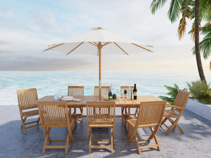 Florence 9-Piece Rectangular Teak Outdoor Dining Set with Extendable Table and Folding Chairs Outdoor Dining Set