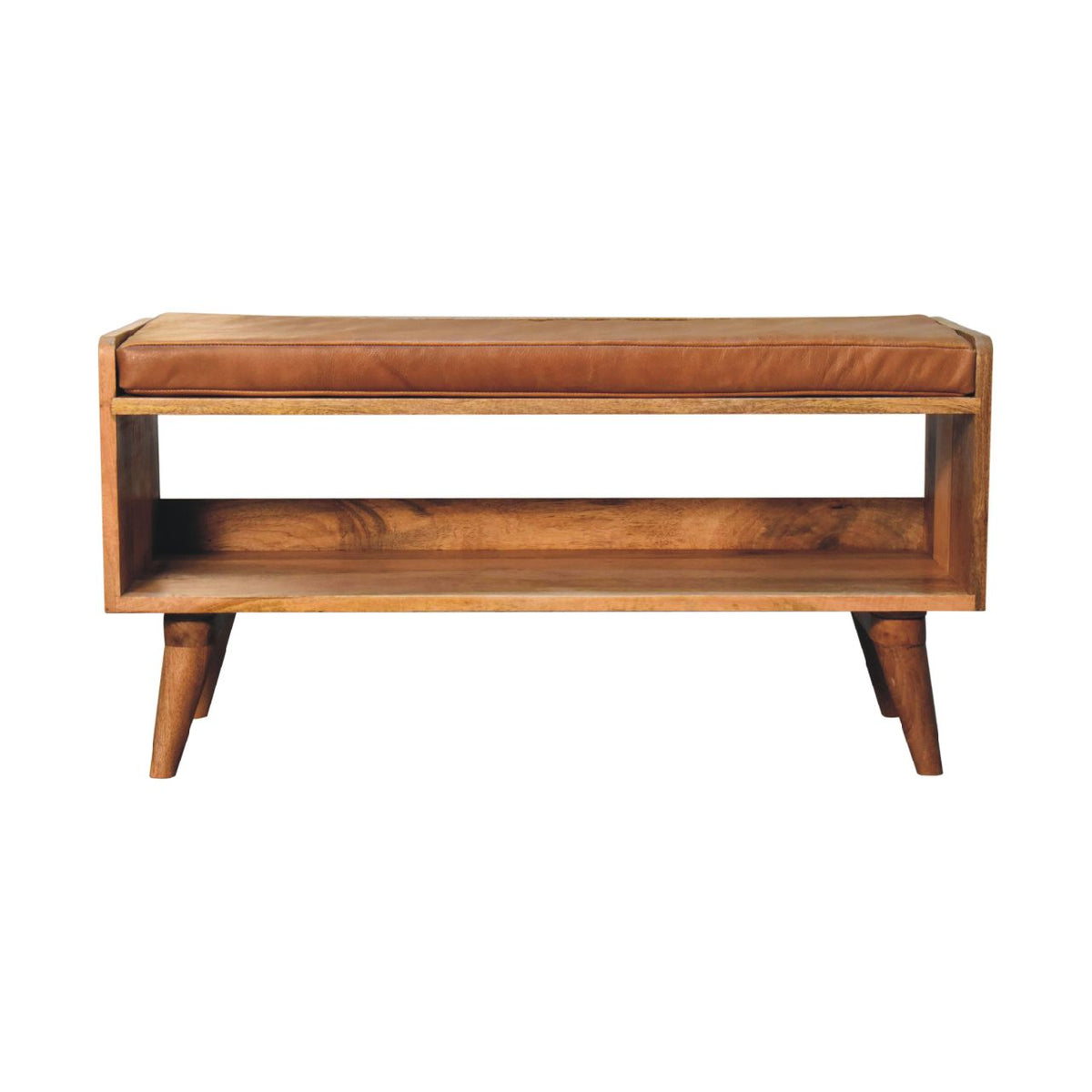 Hardwood Bench with Tan Leather Seatpad Bench