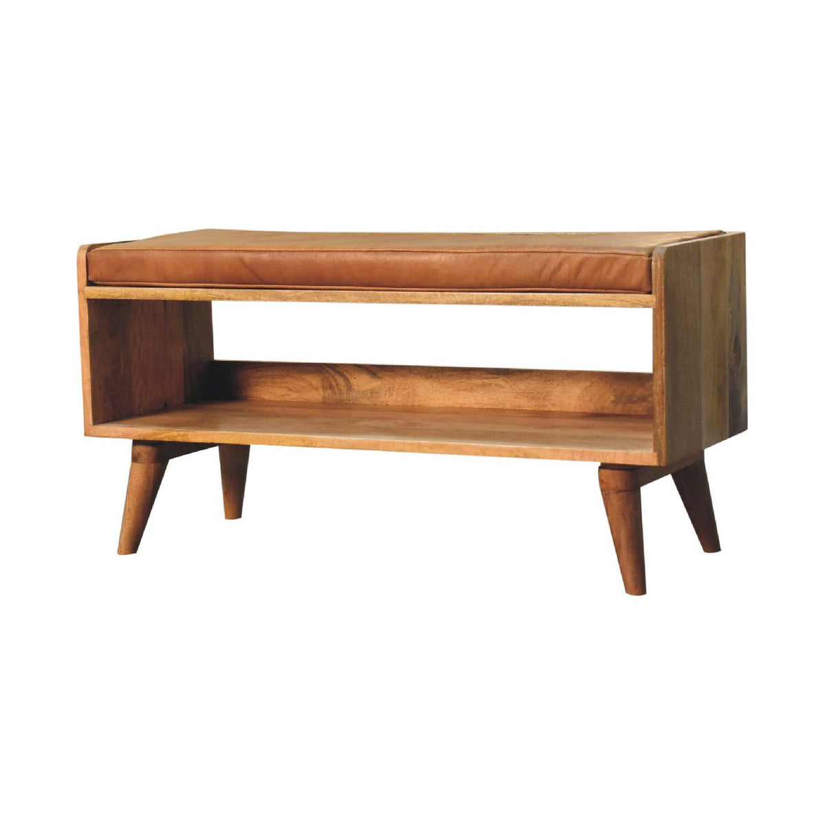 Hardwood Bench with Tan Leather Seatpad Bench
