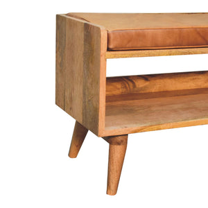 Hardwood Bench with Tan Leather Seatpad Bench