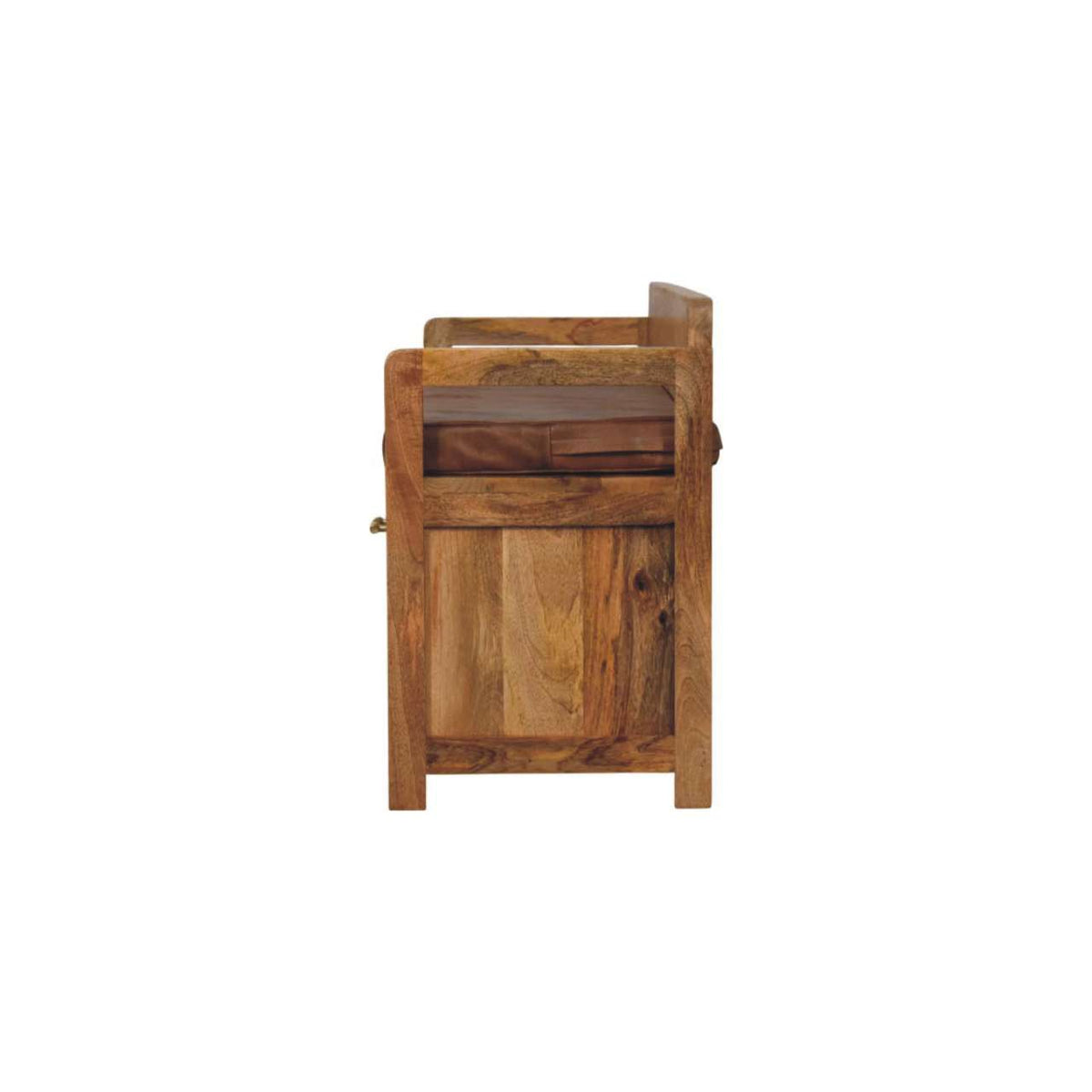 Hardwood Storage Bench with Brown Leather Seat Bench