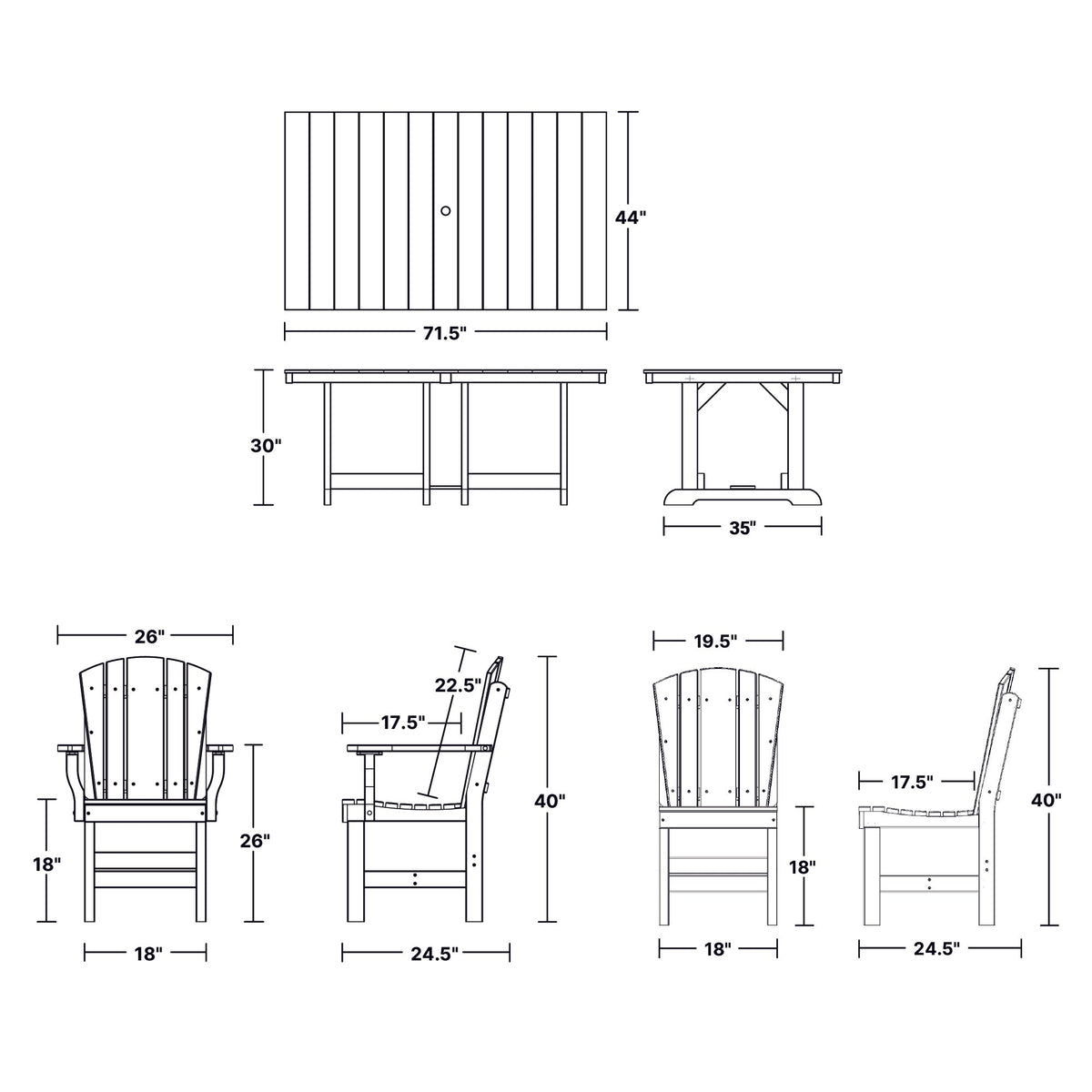 Heritage 7-Piece 44"x72" Dining Set Dining Set
