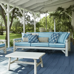 Lakeland Frontier Log Sofa Lounge Chair Driftwood White / Set of Green Cushions