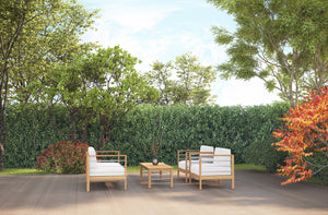 Leon 3-Person Teak Outdoor Sofa with Sunbrella White Cushion Outdoor Chair
