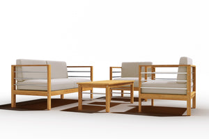 Leon 4-Piece Teak Outdoor Patio Deep Seating Set with Sunbrella Canvas Cushions Outdoor deep seating