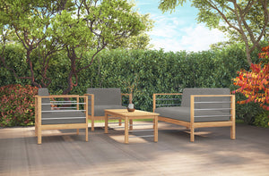Leon 4-Piece Teak Outdoor Patio Deep Seating Set with Sunbrella Charcoal Cushions Outdoor deep seating