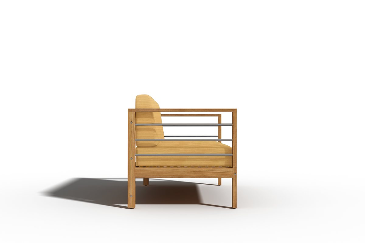 Leon 4-Piece Teak Outdoor Patio Deep Seating Set with Sunbrella Dupione Cornsilk Cushions Outdoor deep seating
