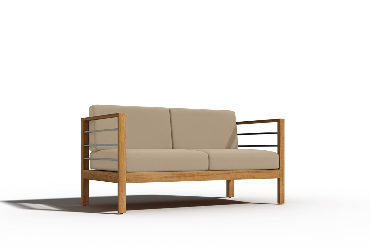 Leon 4-Piece Teak Outdoor Patio Deep Seating Set with Sunbrella Fawn Cushions Outdoor deep seating
