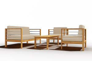 Leon 4-Piece Teak Outdoor Patio Deep Seating Set with Sunbrella Fawn Cushions Outdoor deep seating
