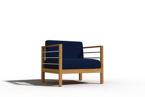 Leon 4-Piece Teak Outdoor Patio Deep Seating Set with Sunbrella Navy Cushions Outdoor deep seating