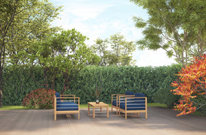 Leon 4-Piece Teak Outdoor Patio Deep Seating Set with Sunbrella Navy Cushions Outdoor deep seating