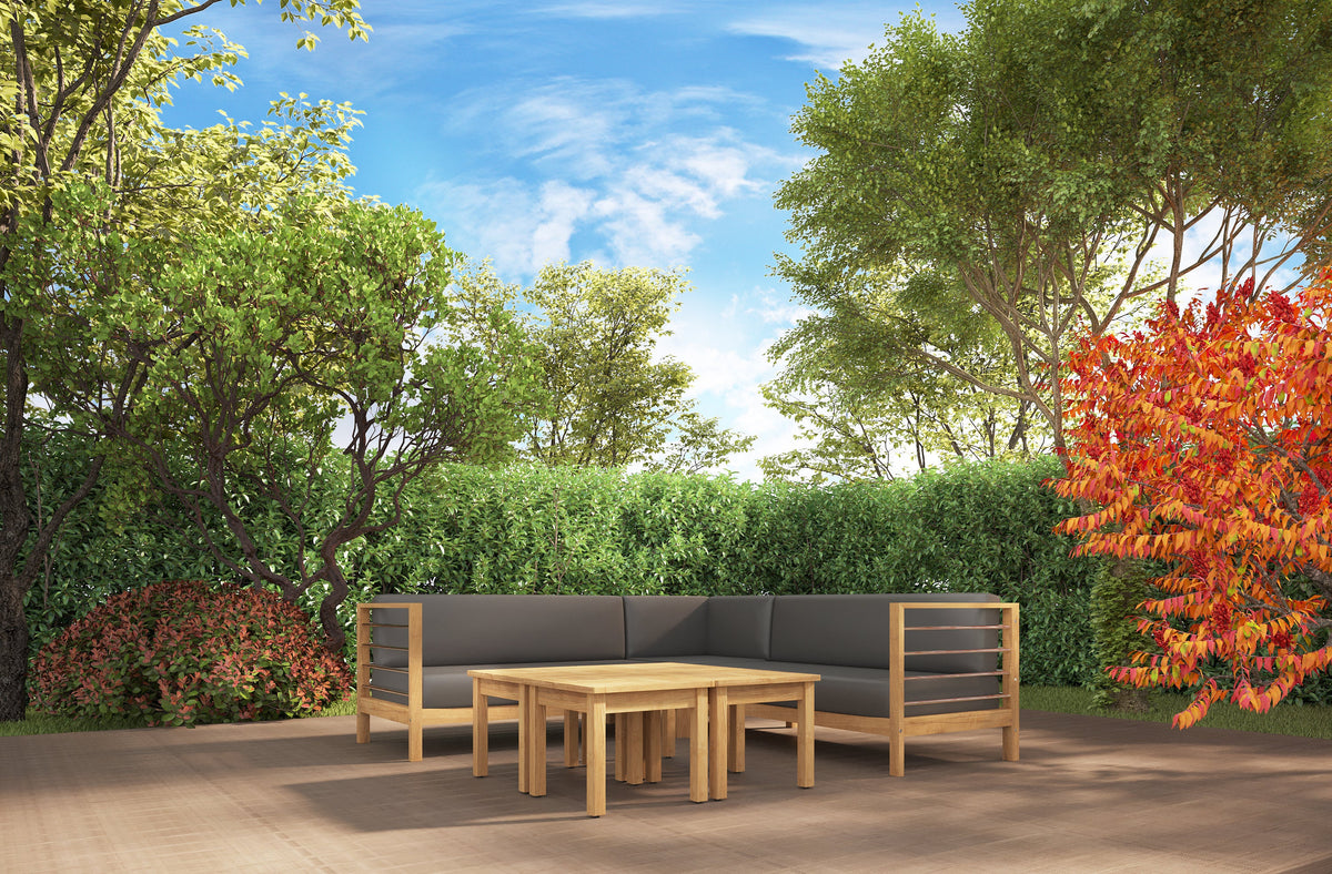 Leon 7-piece Teak Outdoor Sectional Deep Seating Set with Sunbrella Charcoal Cushions Outdoor deep seating